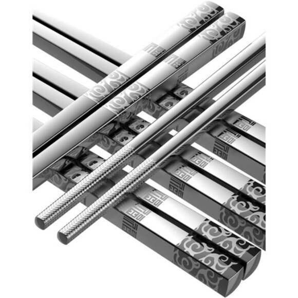 Stainless Steel Chopsticks Set Reusable Non Slip Dishwasher Safe 5 Pairs - Picture 1 of 7